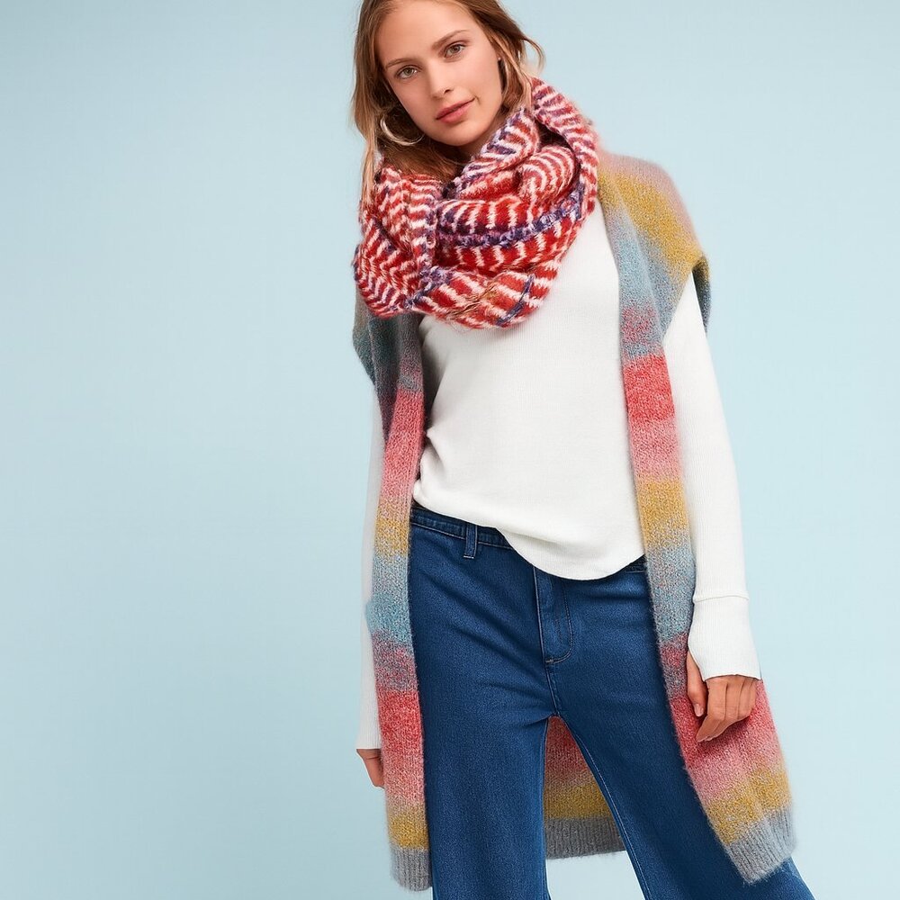 Anthropologie + MOTH Rinda Ombre Rainbow Mohair Blend Sleeveless Cardigan Sz M/L